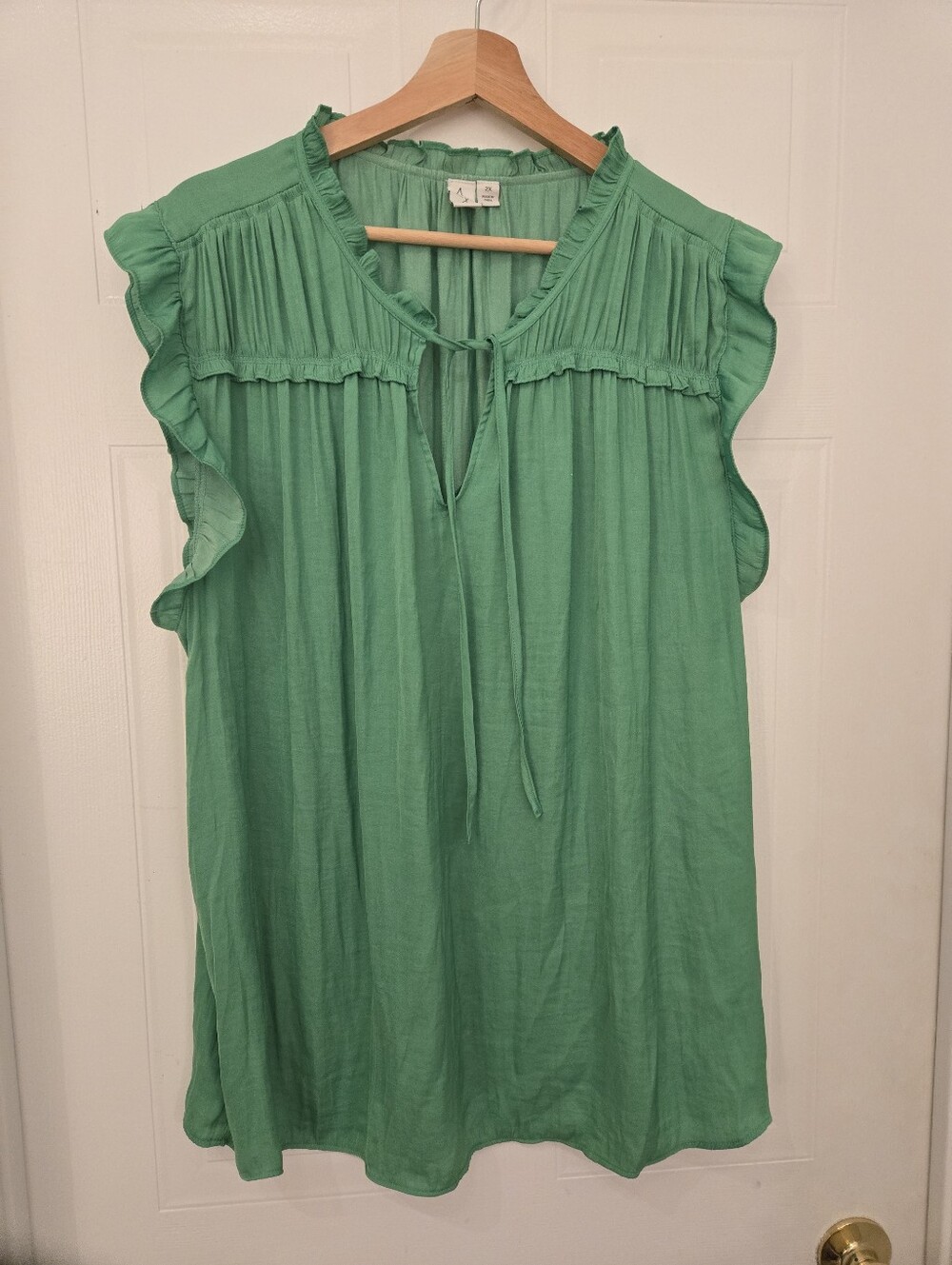 2X Joie Green Ruffle Tie-Front Sleeveless Tunic